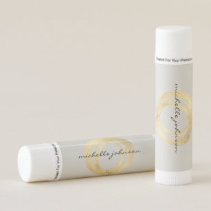 Luxe Faux Gold Painted Circle Designer Logo on Tan Lip Balm
