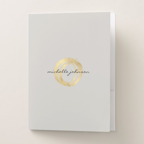Luxe Faux Gold Painted Circle Designer Logo on Tan Pocket Folder
