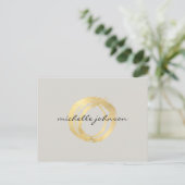 Luxe Faux Gold Painted Circle Designer Logo on Tan Postcard (Standing Front)