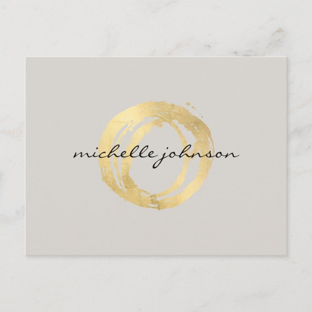 Luxe Faux Gold Painted Circle Designer Logo on Tan Postcard (Front)