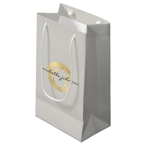 Luxe Faux Gold Painted Circle Designer Logo on Tan Small Gift Bag