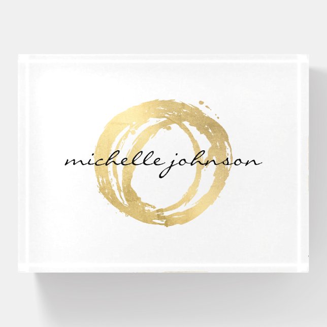 Luxe Faux Gold Painted Circle Designer Logo Paperweight (Front)