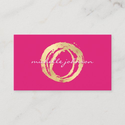 Luxe Faux Gold Painted Circle Designer Logo Pink Business Card