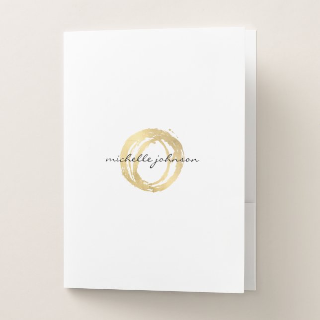 Luxe Faux Gold Painted Circle Designer Logo Pocket Folder (Front)