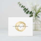 Luxe Faux Gold Painted Circle Designer Logo Postcard (Standing Front)