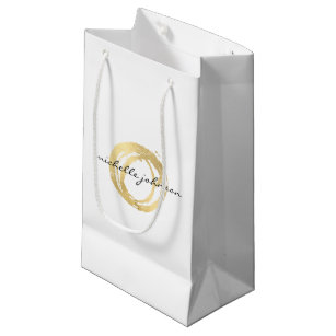 Paper Ping Merchandise Bags Zazzle Luxe Faux Gold Painted Circle Designer Logo Small Gift Bag