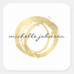 Luxe Faux Gold Painted Circle Designer Logo Square Sticker