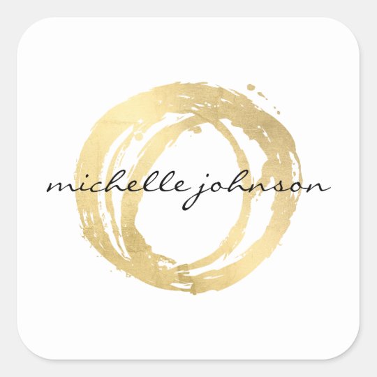 sticker 3 inch template circle Faux Designer Square Circle Painted Luxe Sticker Gold Logo