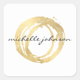 Luxe Faux Gold Painted Circle Designer Logo Square Sticker