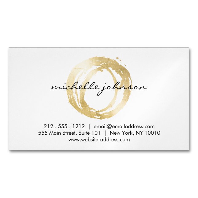Luxe Faux Gold Painted Circle Designer Magnetic Business Card Magnet (Front)