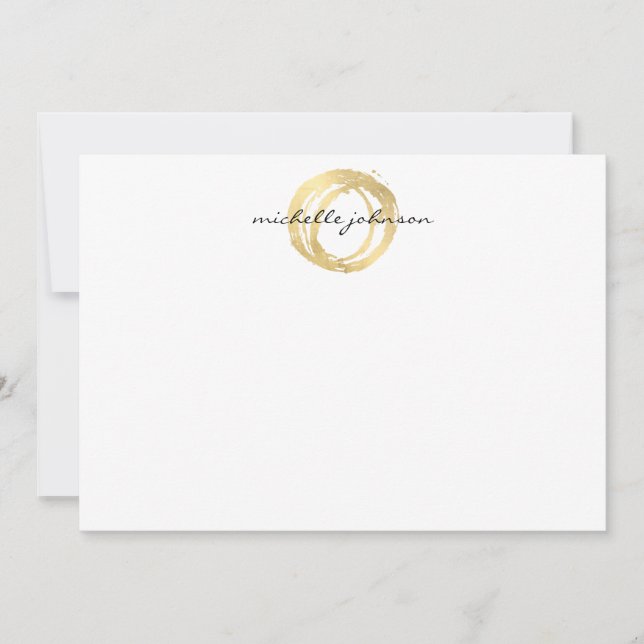 Luxe Faux Gold Painted Circle Flat Notecard (Front)