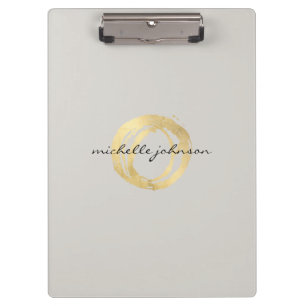 Luxe Faux Gold Painted Circle on Tan Personalized Clipboard
