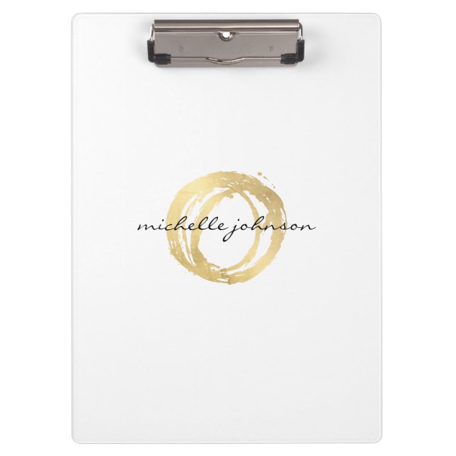 Luxe Faux Gold Painted Circle Personalized Clipboard (Front)