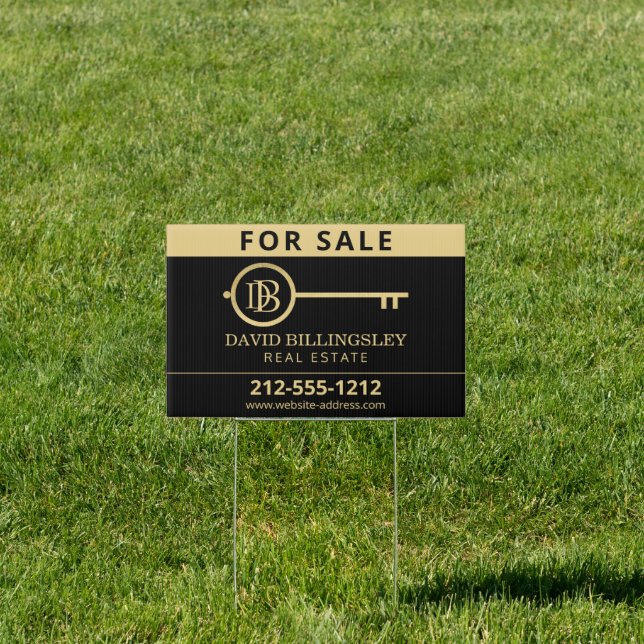 Luxe Faux Gold Skeleton Key Monogram Realtor Sign (Insitu)