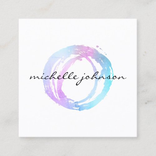 Luxe Faux Holographic Painted Circle Designer Logo Square Business Card