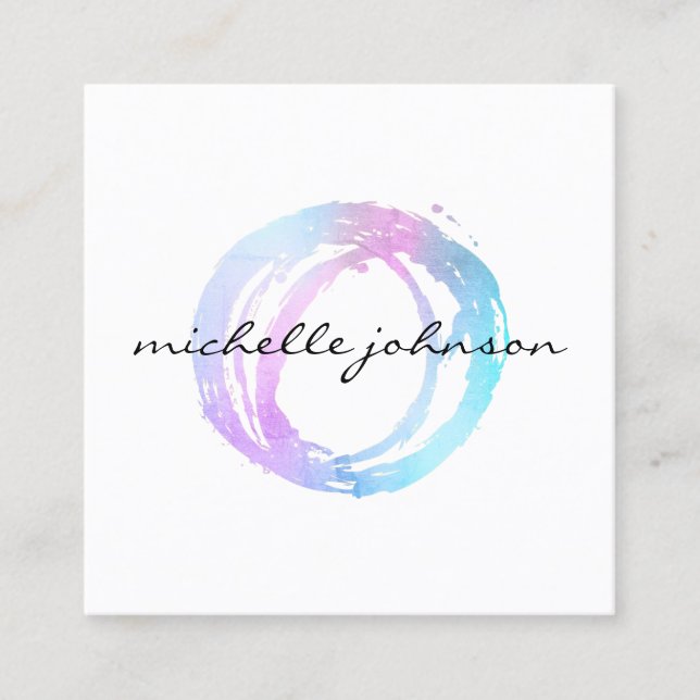Luxe Faux Holographic Painted Circle Designer Logo Square Business Card (Front)