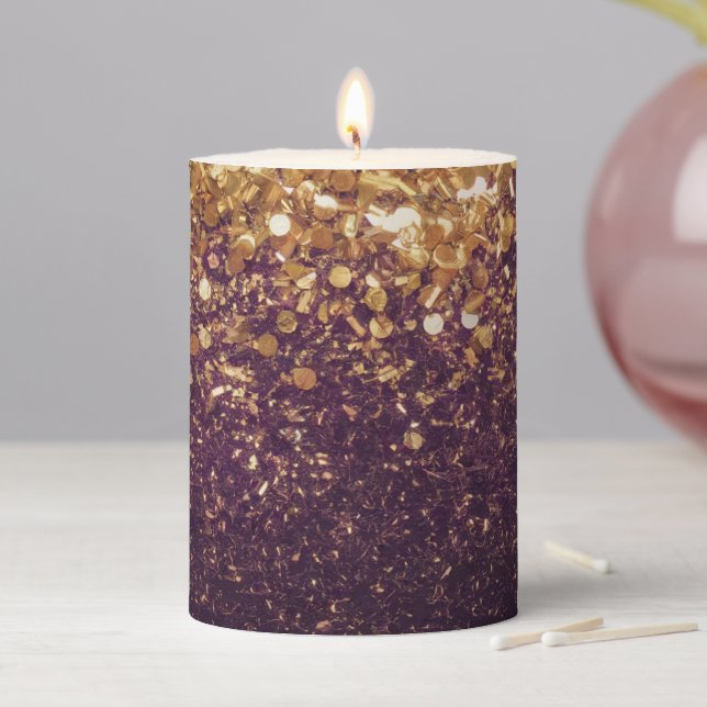 Luxe Faux Purple Glitter Gold Glitter Candle (In Situ)