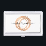 Luxe Faux Rose Gold Painted Circle Designer Logo Business Card Case<br><div class="desc">An organic painted circle in faux metallic rose gold becomes a luxe logo on this designer business card case. Personalize with your name or business name. Also great as a stylish gift idea. Artwork and design by 1201AM,  a boutique brand design studio. © 1201AM CREATIVE</div>