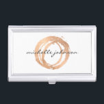 Luxe Faux Rose Gold Painted Circle Designer Logo Business Card Case<br><div class="desc">An organic painted circle in faux metallic rose gold becomes a luxe logo on this designer business card case. Personalize with your name or business name. Also great as a stylish gift idea. Artwork and design by 1201AM,  a boutique brand design studio. © 1201AM CREATIVE</div>