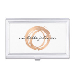 Luxe Faux Rose Gold Painted Circle Designer Logo Business Card Case