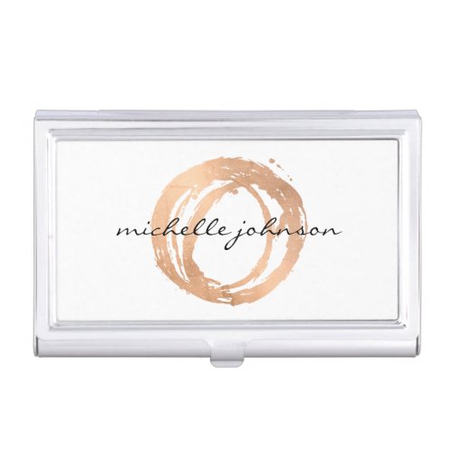 Luxe Faux Rose Gold Painted Circle Designer Logo Business Card Case