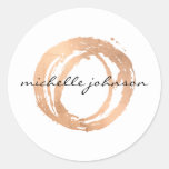 Luxe Faux Rose Gold Painted Circle Designer Logo Classic Round Sticker