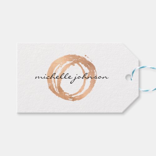 Luxe Faux Rose Gold Painted Circle Designer Logo Gift Tags