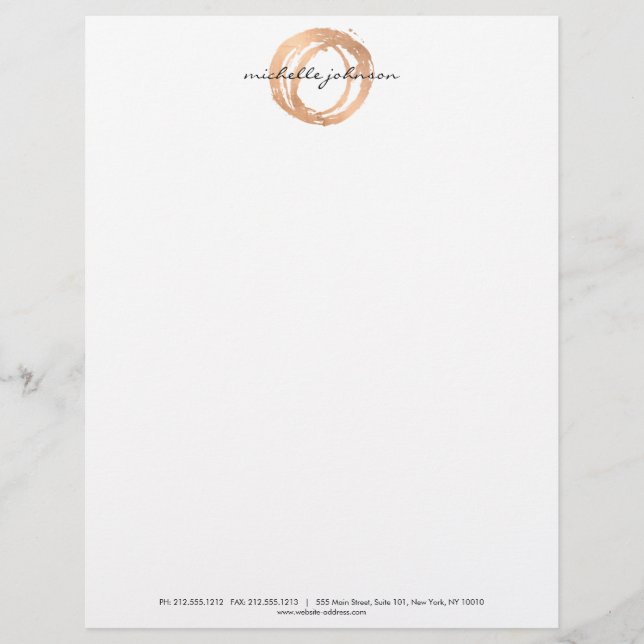 Luxe Faux Rose Gold Painted Circle Designer Logo Letterhead (Front)