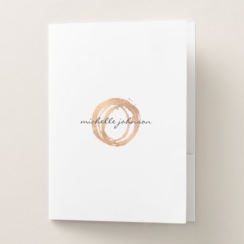 Luxe Faux Rose Gold Painted Circle Designer Logo Pocket Folder