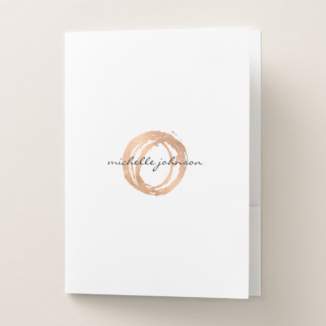Luxe Faux Rose Gold Painted Circle Designer Logo Pocket Folder (Front)