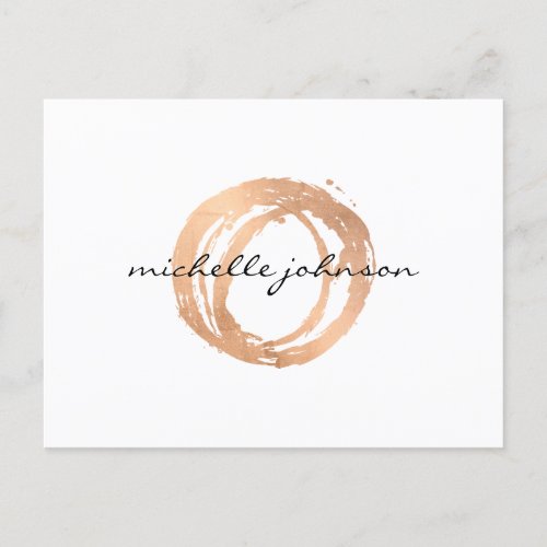 Luxe Faux Rose Gold Painted Circle Designer Logo Postcard