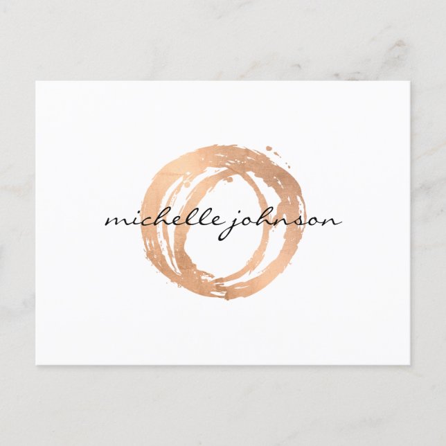 Luxe Faux Rose Gold Painted Circle Designer Logo Postcard (Front)