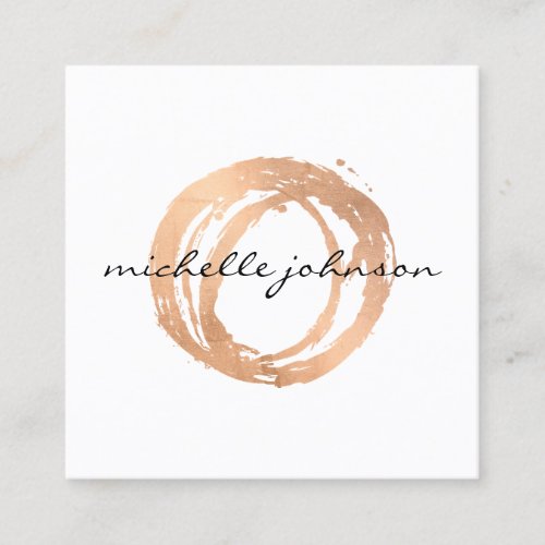 Luxe Faux Rose Gold Painted Circle Designer Logo Square Business Card