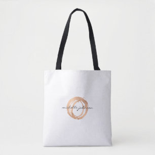 Luxe Faux Rose Gold Painted Circle Designer Logo Tote Bag
