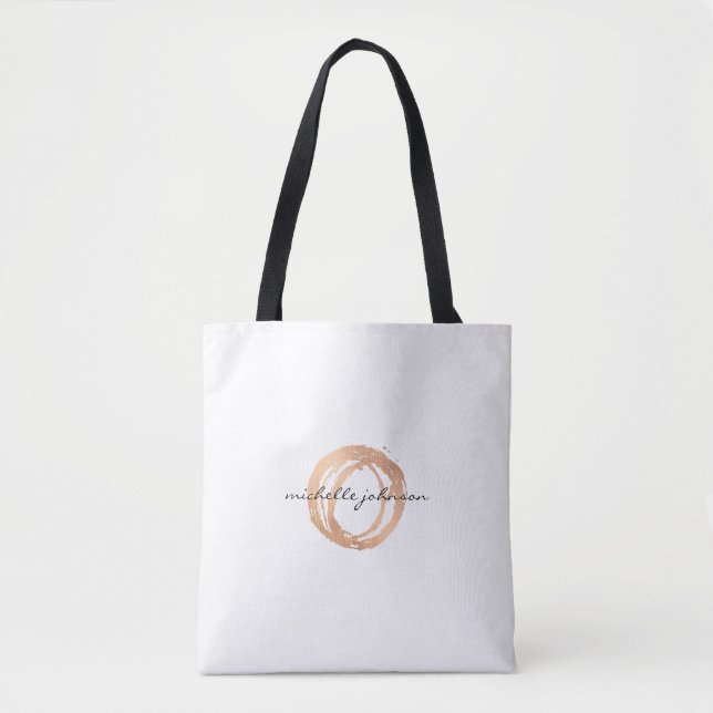 Luxe Faux Rose Gold Painted Circle Designer Logo Tote Bag (Front)