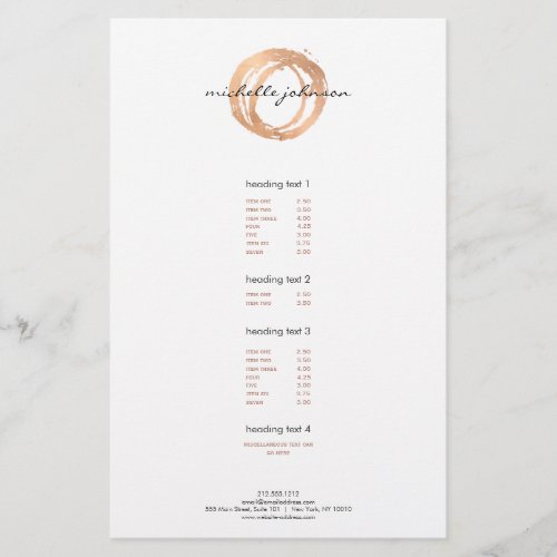 Luxe Faux Rose Gold Painted Circle Price List Flyer