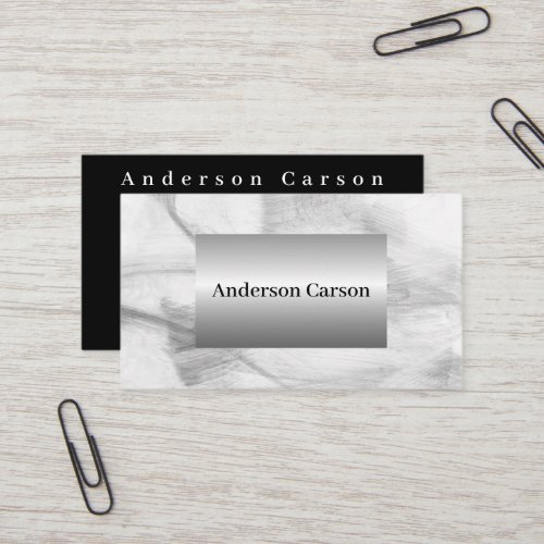 Luxe Faux Silver Charcoal Brush Stroke Business Card