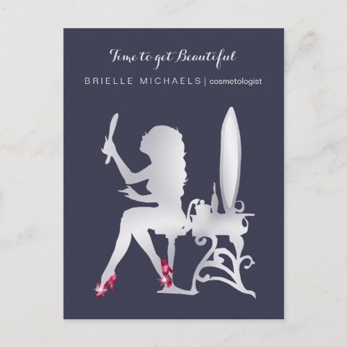 Luxe FAUX Silver Woman Makeup Appointment Reminder Postcard