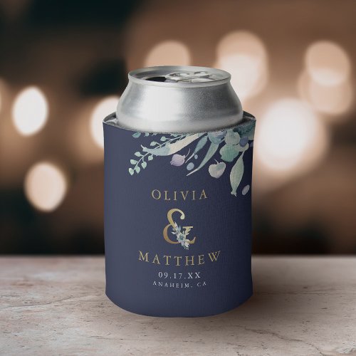 Luxe Floral Ampersand Wedding Monogram Can Cooler