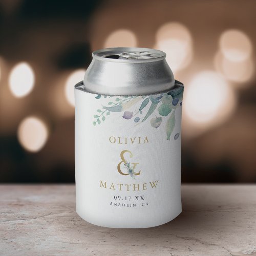 Luxe Floral Ampersand Wedding Monogram Can Cooler