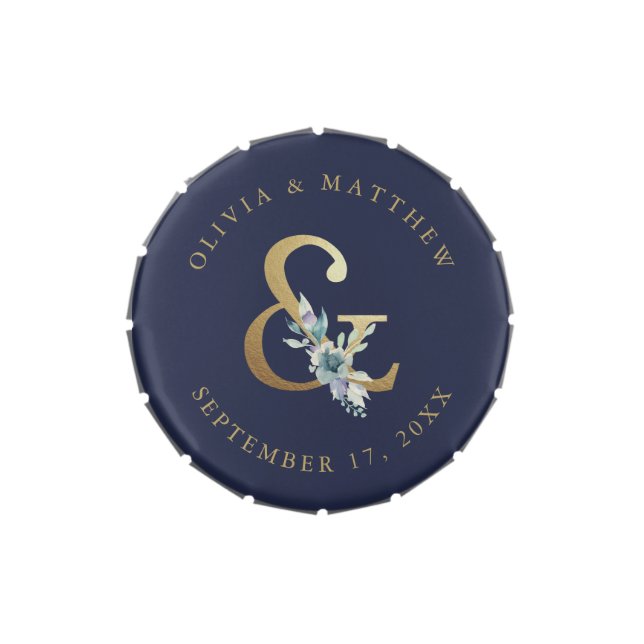 Luxe Floral Ampersand Wedding Monogram Candy Tin (Top)