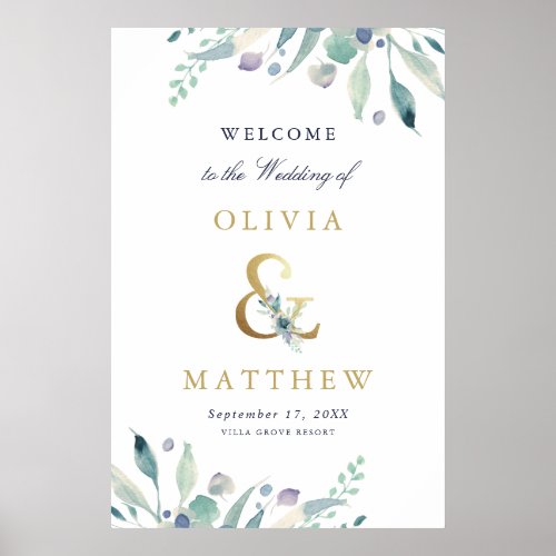 Luxe Floral Ampersand Wedding Welcome Sign