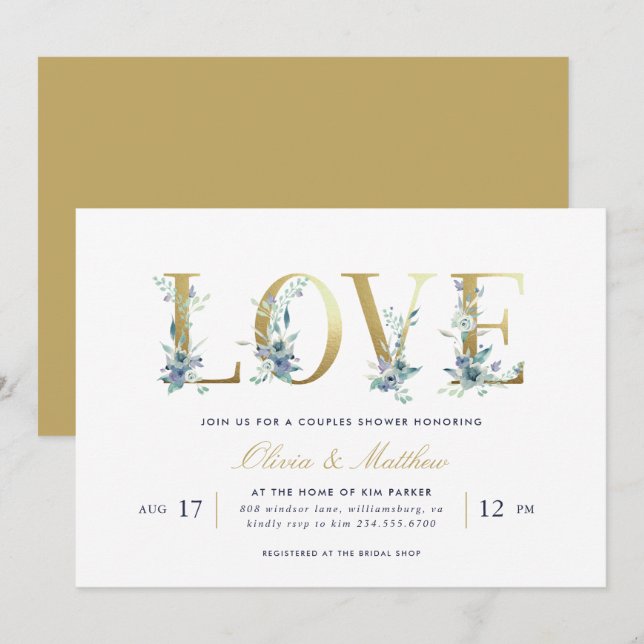 Luxe Floral Couples Shower Invitation (Front/Back)