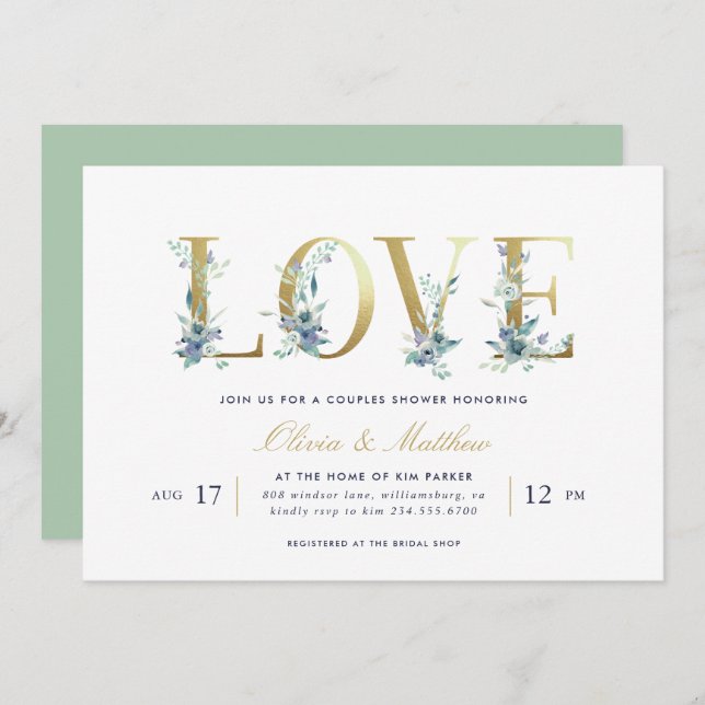 Luxe Floral Couples Shower Invitation (Front/Back)