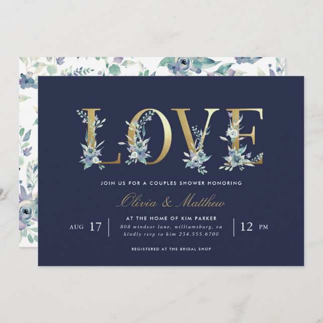 Luxe Floral Couples Shower Invitation (Front/Back)
