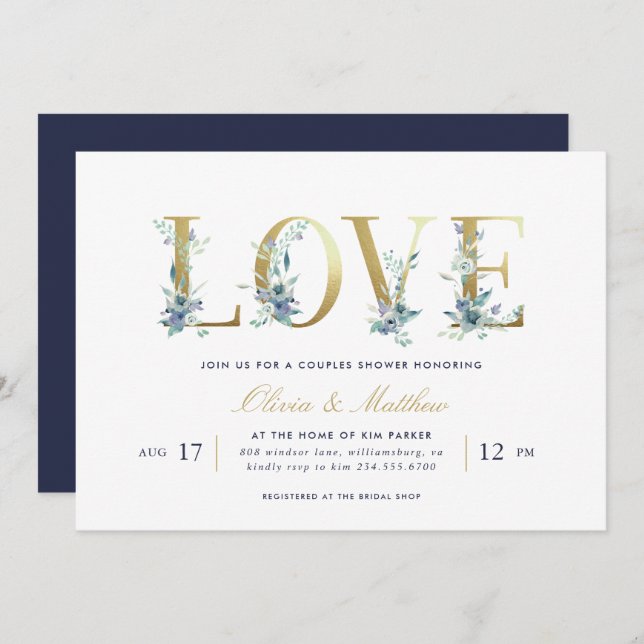 Luxe Floral Couples Shower Invitation (Front/Back)