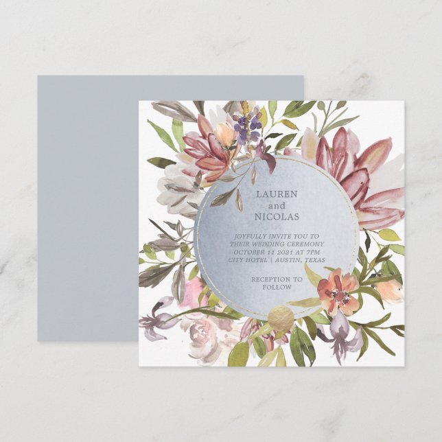 Luxe Floral | Elegant Watercolor Wedding Invitation (Front/Back)