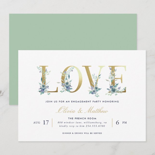 Luxe Floral Engagement Party Invitation (Front/Back)