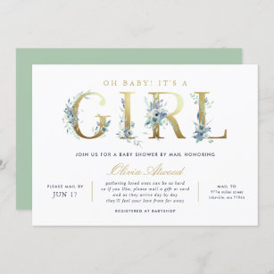 Luxe Floral Girl Baby Shower by Mail Invitation