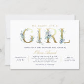 Luxe Floral Girl Baby Shower by Mail Invitation (Front)